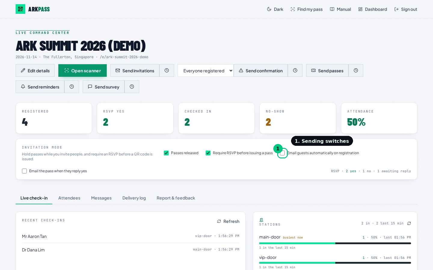 3. Event settings that control the guest flow